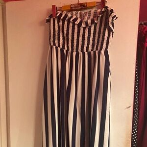 SHEIN Strapless Blue and White Dress